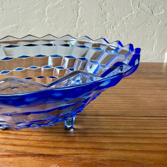 Vintage Indiana Glass Whitehall Blue Glass Bowl | 10" Footed Sawtooth Edge - Picture 12 of 15